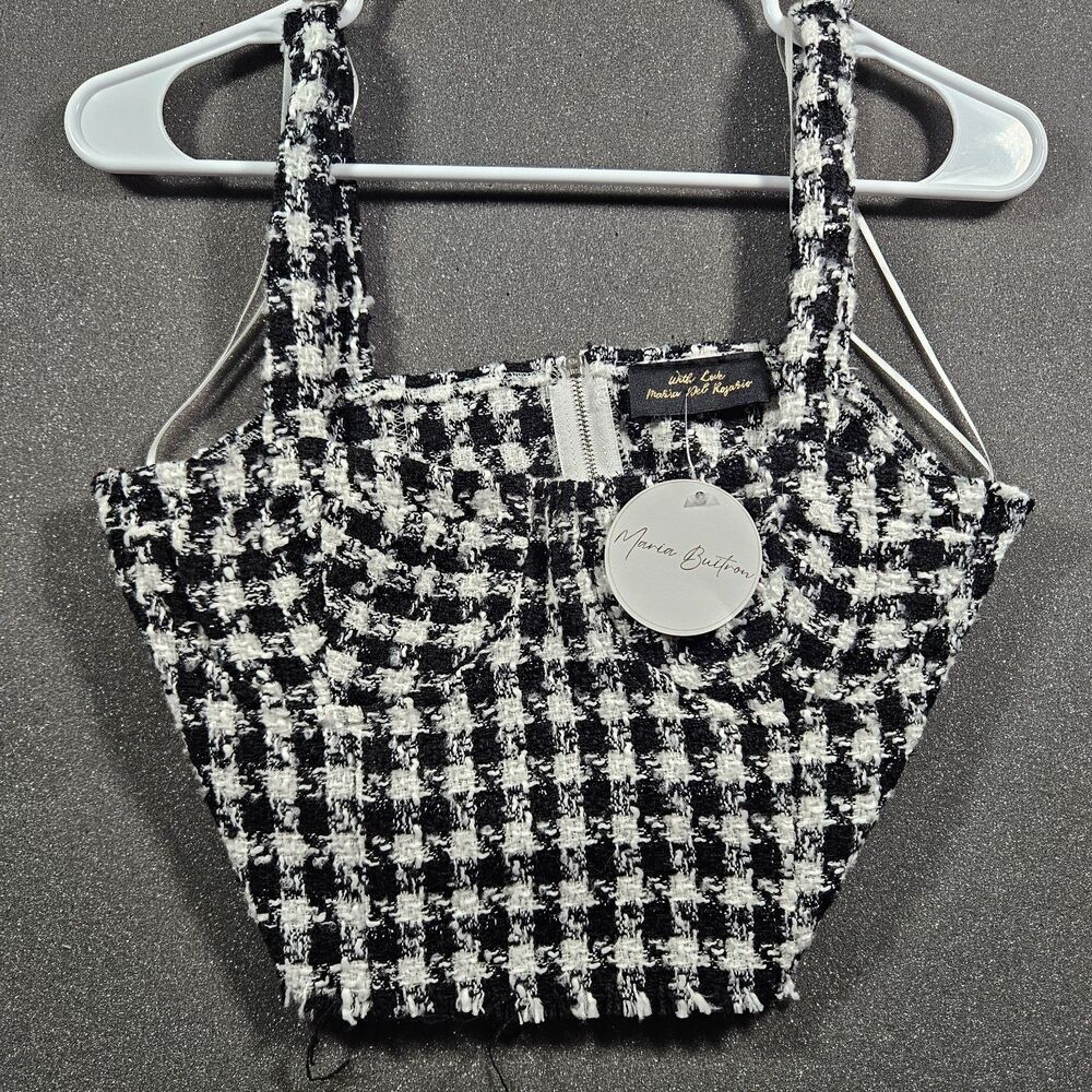 Maria Burton Boucle Crop Top Women’s S Black White Tweed NWT